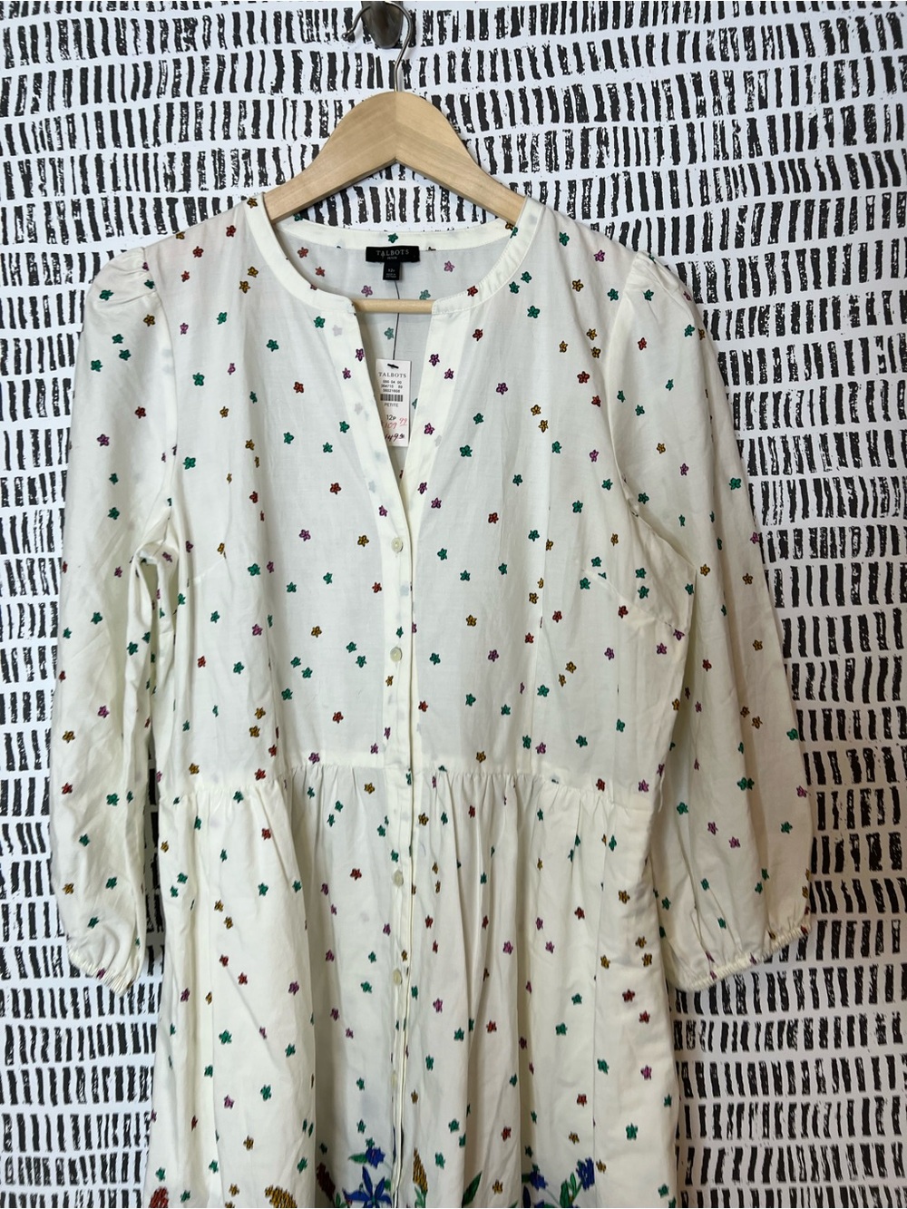 Talbots Floral Border Print Midi Dress White Cottagecore Tie Waist Dress - Picture 3 of 14